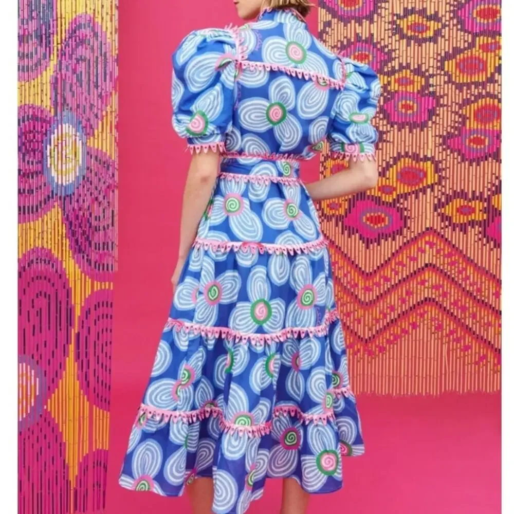 Celia B Lottie Dress Blue Pink White Green Floral Size Small - Picture 2 of 8